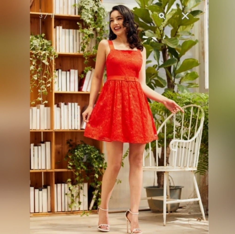 NWT Vibrant Red Heart Lace Motif Fit & Flare